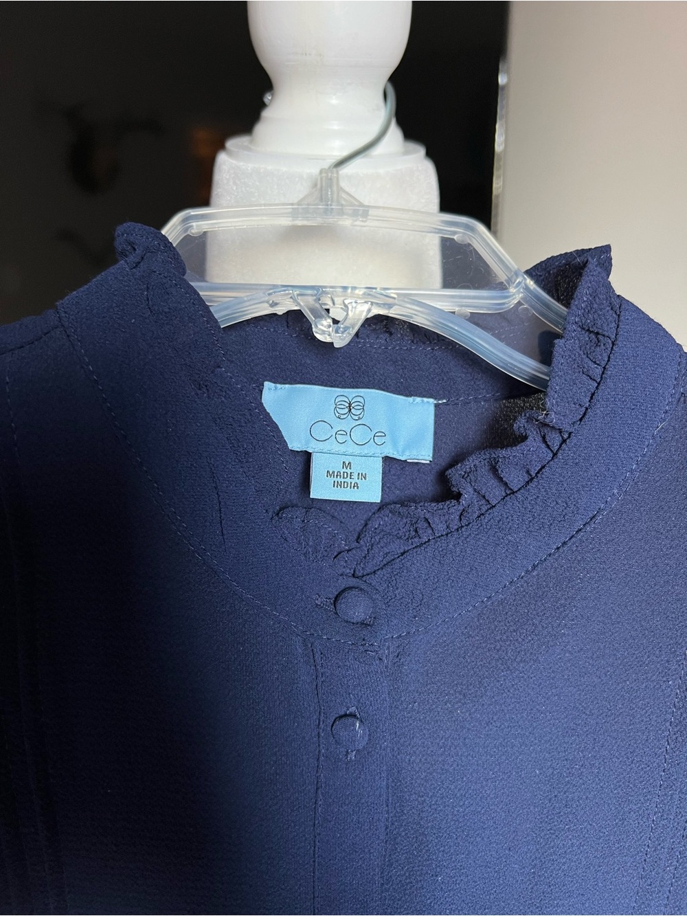 CeCe Navy Ruffle Sleeve Button-Front Blouse - Picture 2 of 4